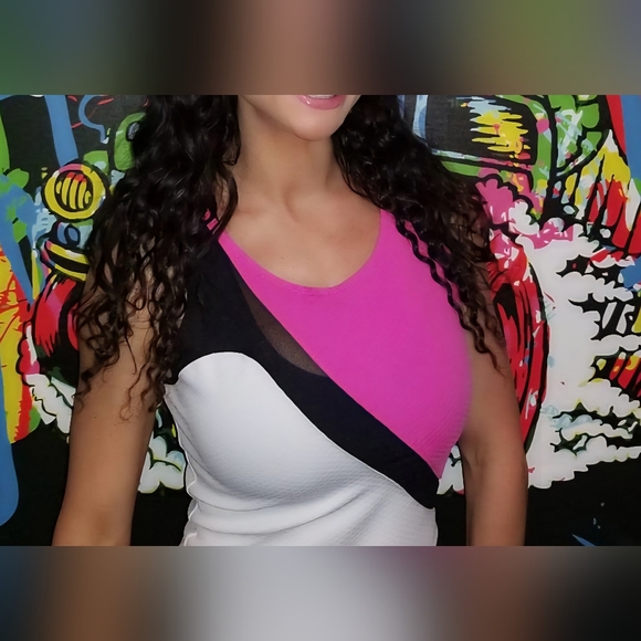 Arden B.  Size Small Crop Top Pink and White Top with Black Mesh - Picture 1 of 6